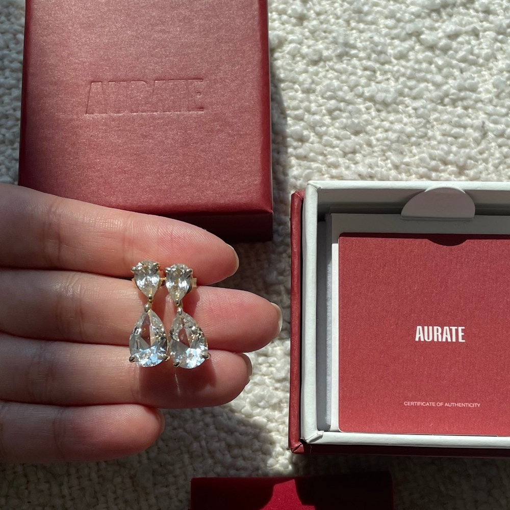 Aurate White Sapphire Pear Drop Earrings